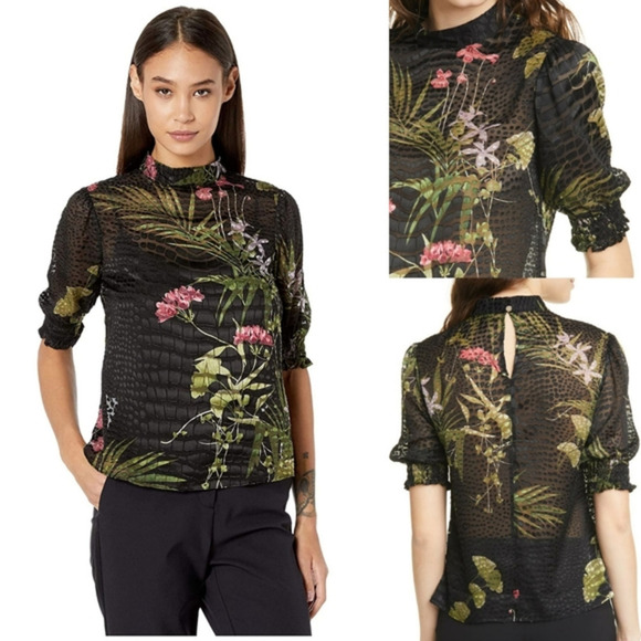 Ted Baker Elligan‎ Highland Bluson Puff Sleeve Top - Picture 1 of 6